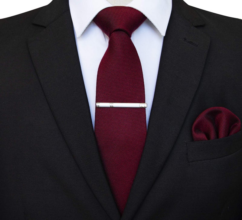 JEMYGINS Burgundy Wool Tie Cashmere Necktie and Pocket Square with Tie Clip Sets for Men(3) - Image 2